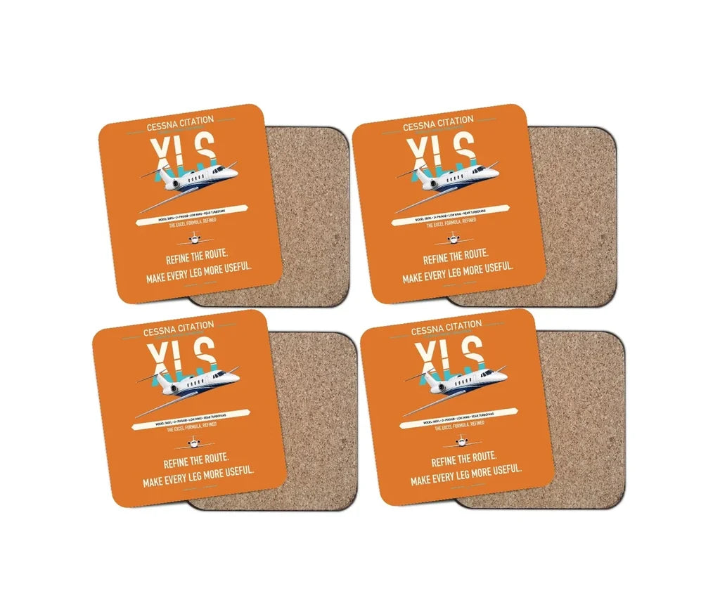 Cessna Citation XLS design on orange 4 pieces set coaster