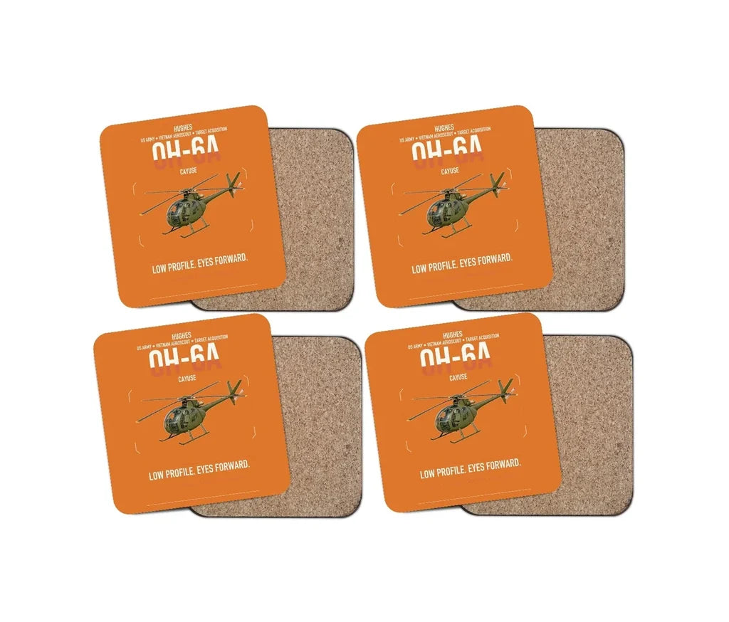 Hughes OH-6A Cayuse design on orange 4 pieces set coaster