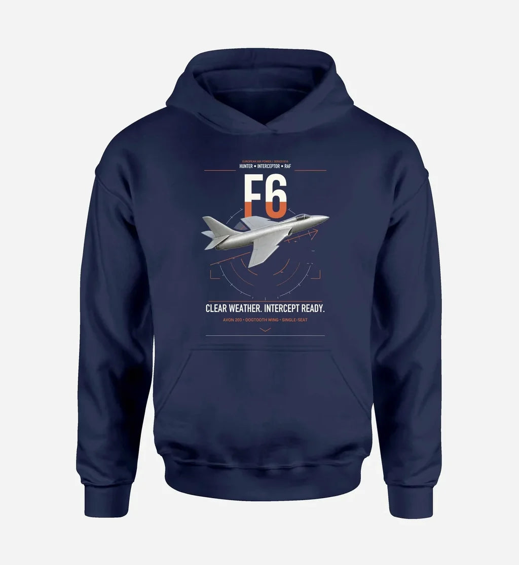 Hawker Hunter F6 design on navy blue double-side hoodie, single-side print