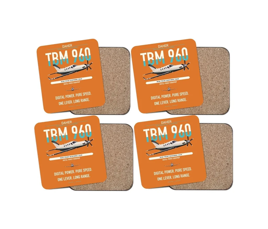 Daher TBM 960 design on orange 4 pieces set coaster