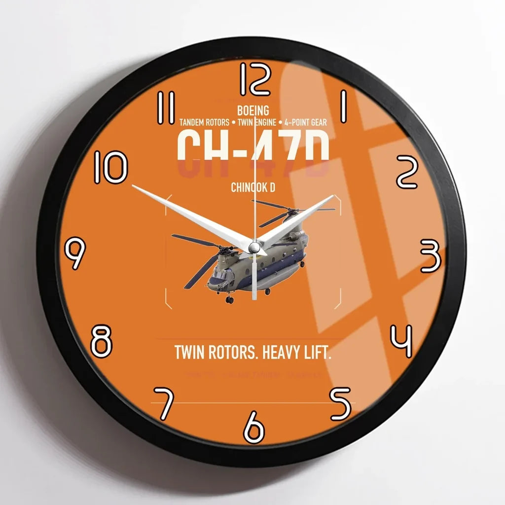 Boeing CH-47D design on orange framed wall clock