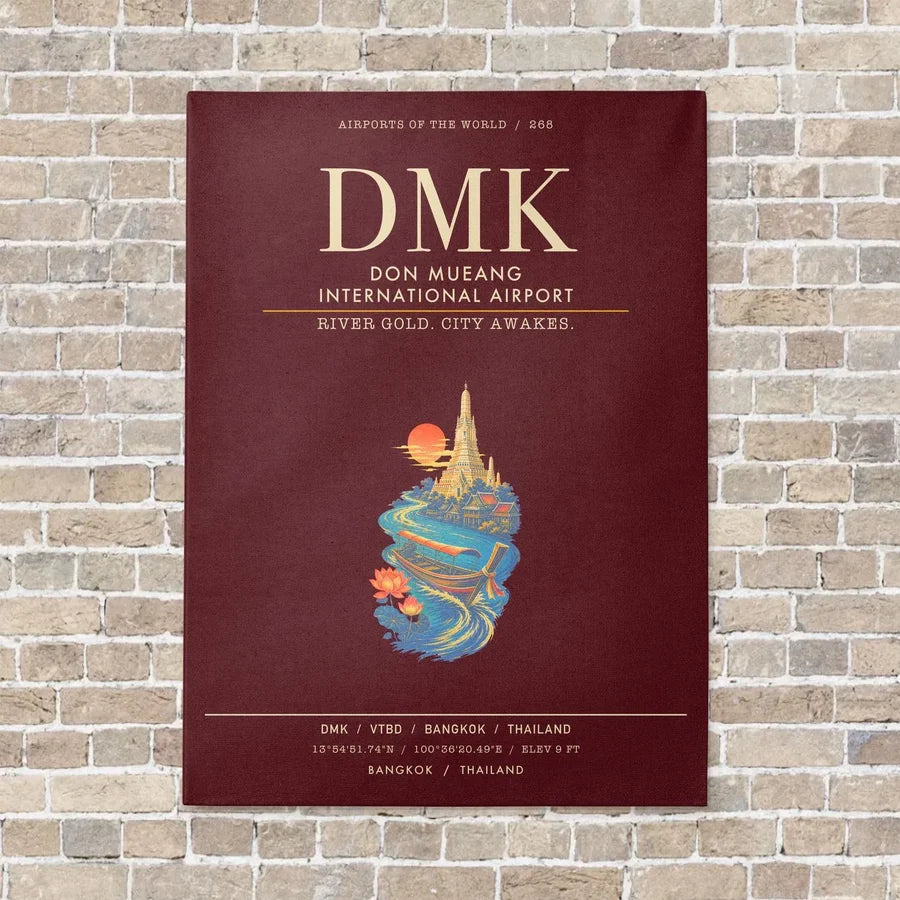 Don Mueang International Airport Bangkok DMK - Canvas Framed - Dark Red