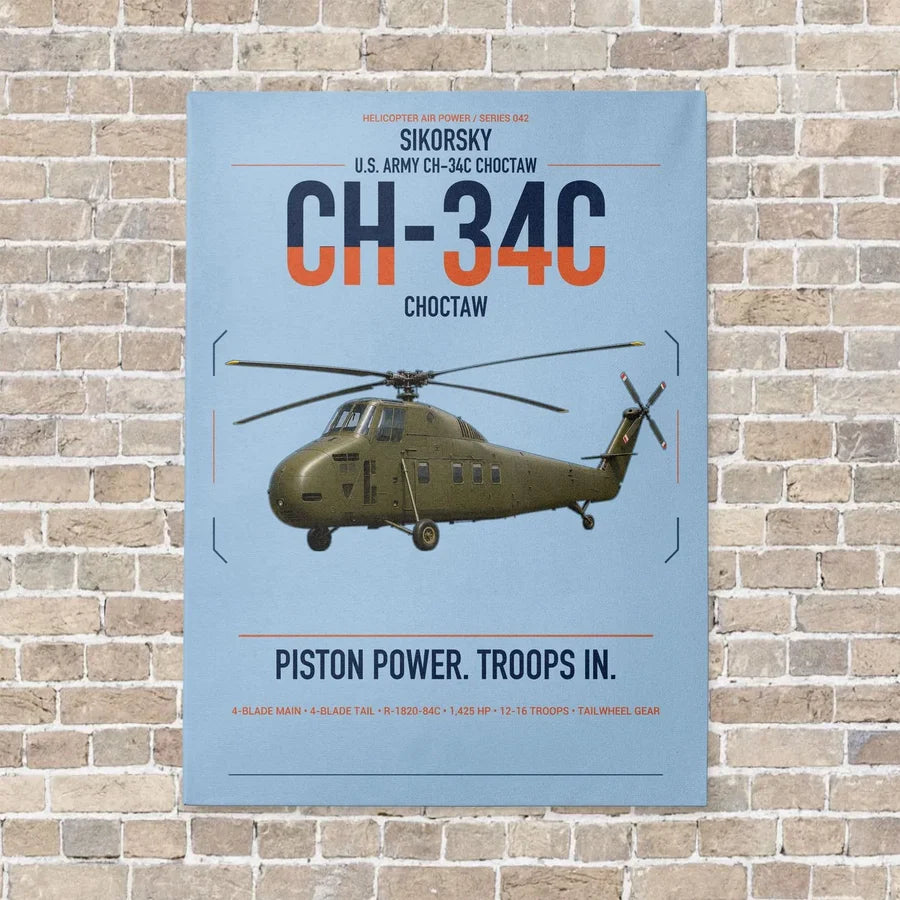 Sikorsky CH-34C Choctaw vertical canvas print - no frame - light blue background