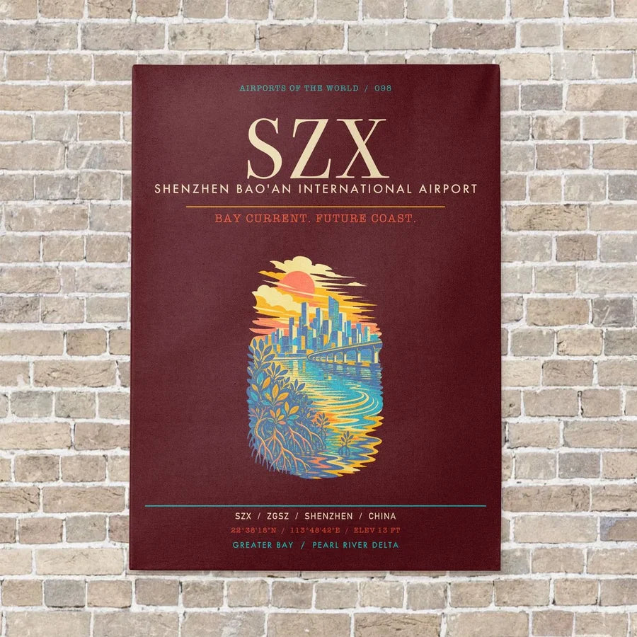 Shenzhen Bao'an International Airport SZX - Canvas Framed - Dark Red