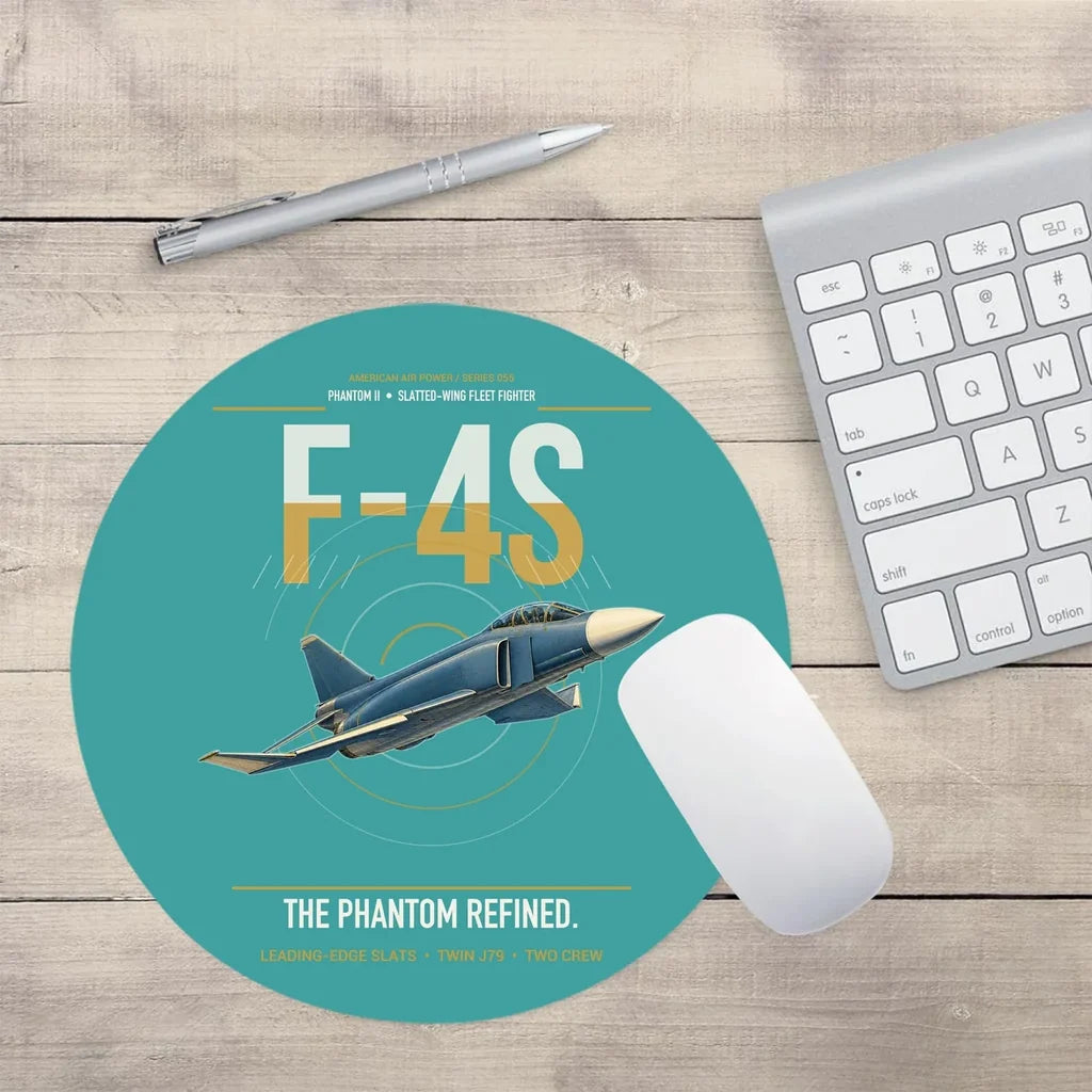 F-4S Phantom II design on turquoise round mouse pad