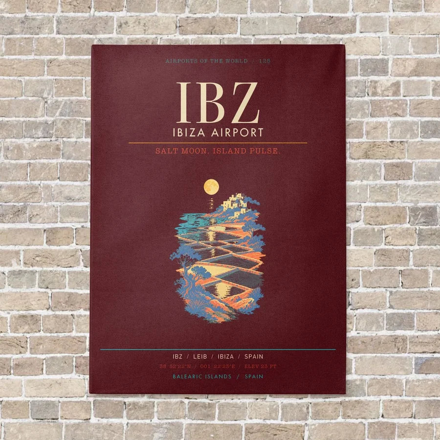 Ibiza Airport IBZ - Canvas Framed - Dark Red