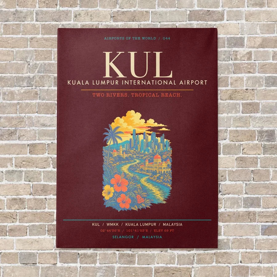Kuala Lumpur International Airport KUL - Canvas Framed - Dark Red