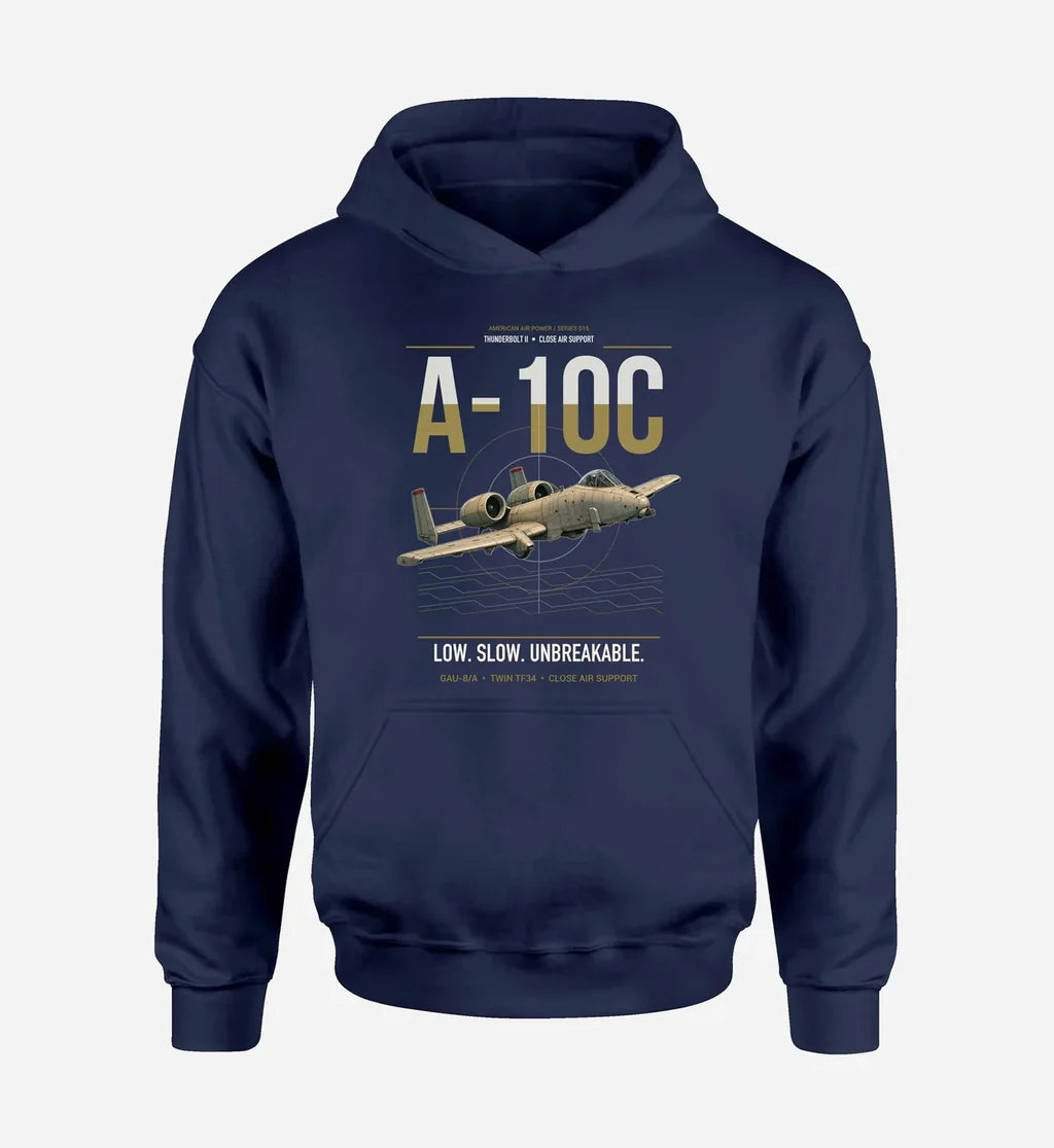 A-10C Thunderbolt II design on navy blue double-side hoodie, single-side print