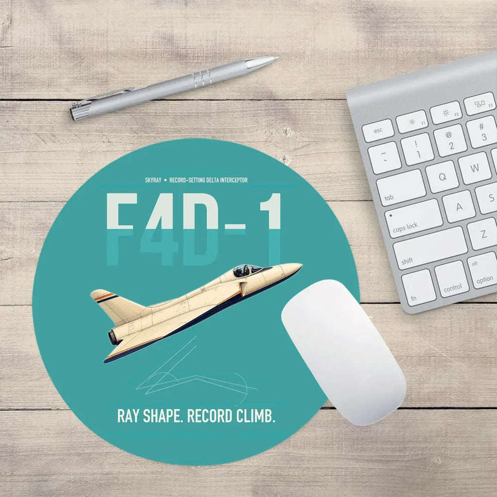 F4D-1 Skyray design on turquoise round mouse pad