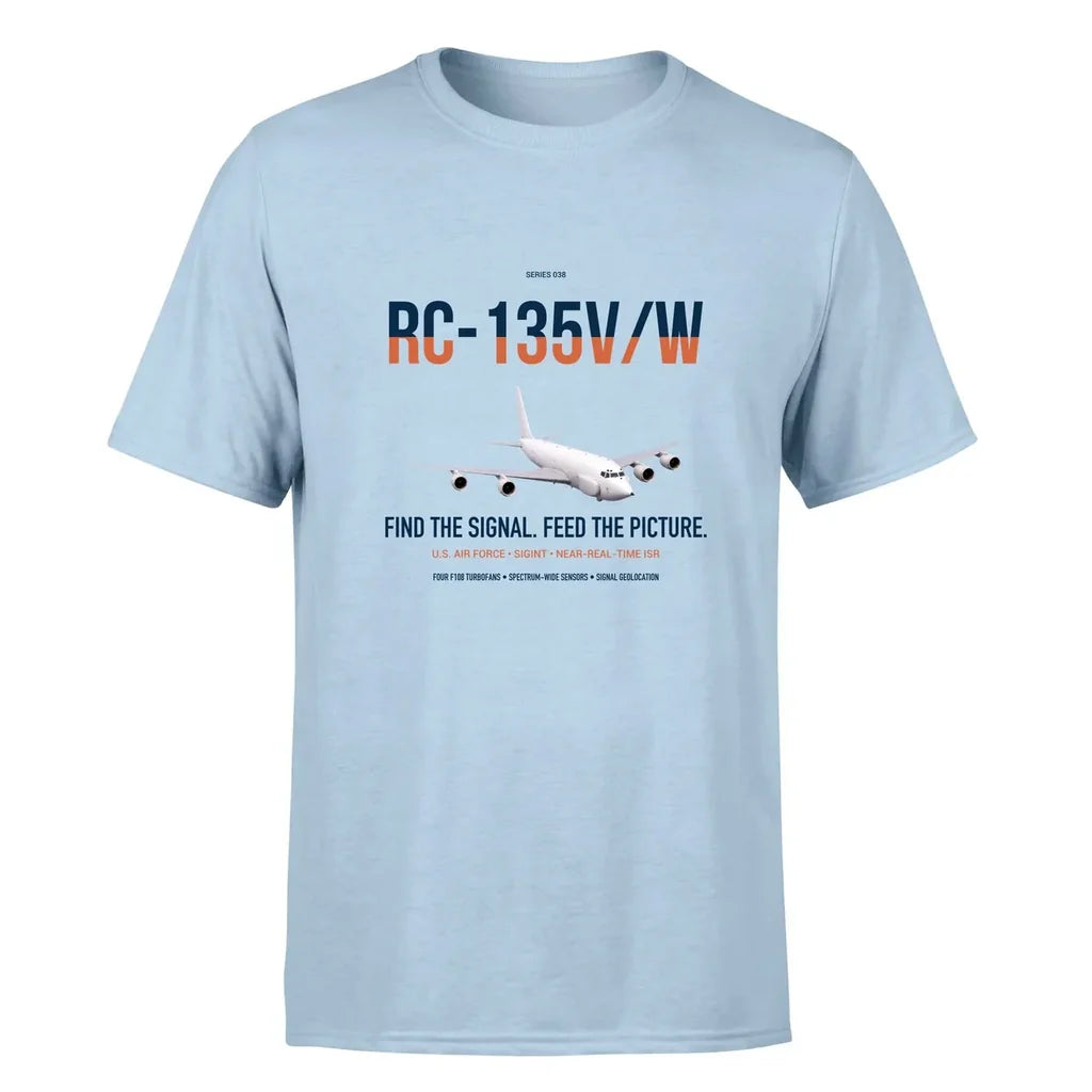 RC-135V W Rivet Joint design on light blue double-side t-shirt, single-side print