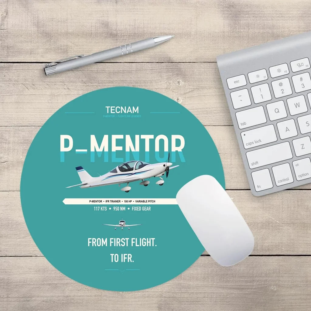 Tecnam P-Mentor design on turquoise round mouse pad