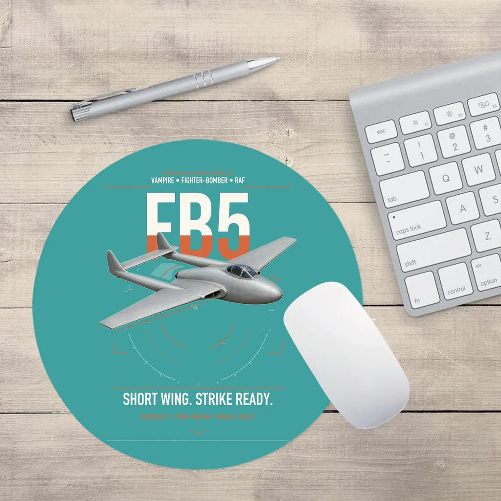 de Havilland Vampire FB5 design on turquoise round mouse pad
