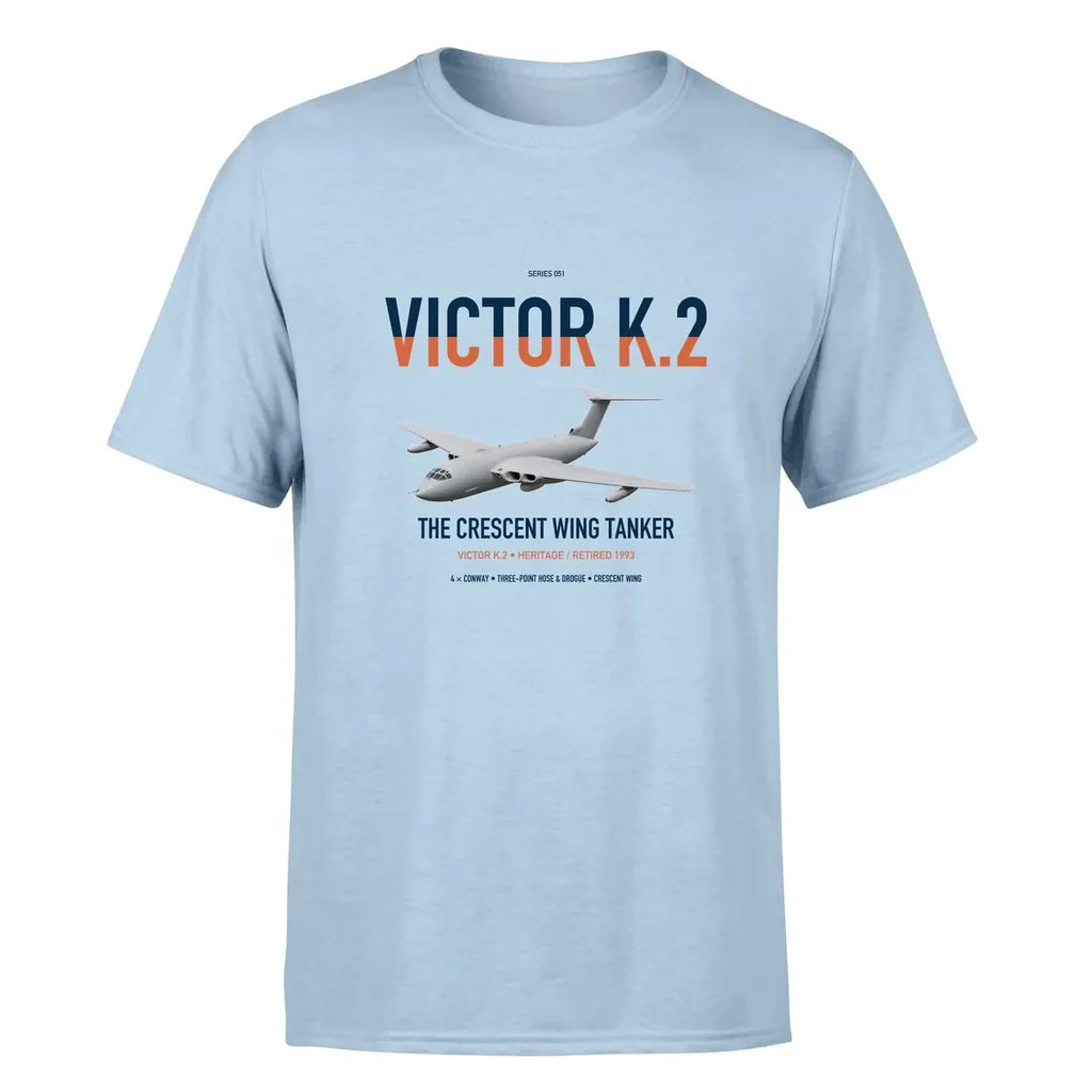 Handley Page Victor K.2 design on light blue double-side t-shirt, single-side print