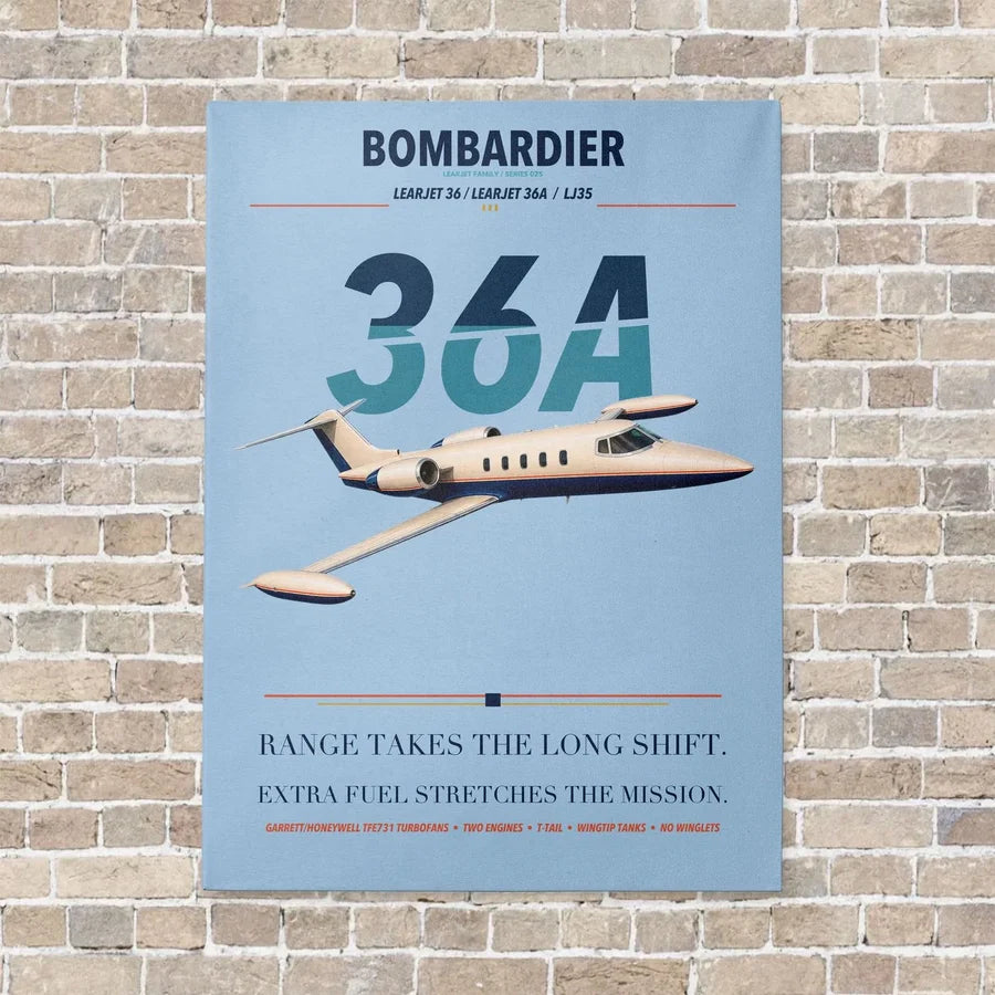 Bombardier Learjet 36A vertical canvas print - no frame - light blue background