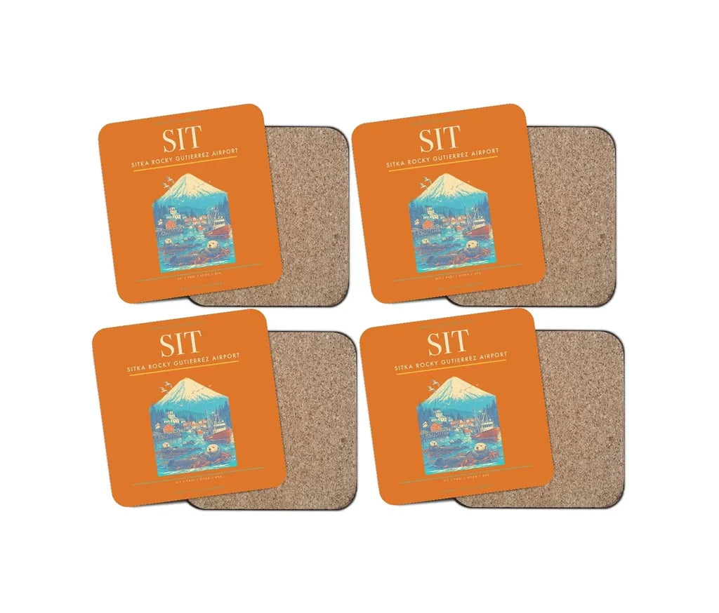 Sitka Rocky Gutierrez Airport (SIT) design on orange 4 pieces set coaster