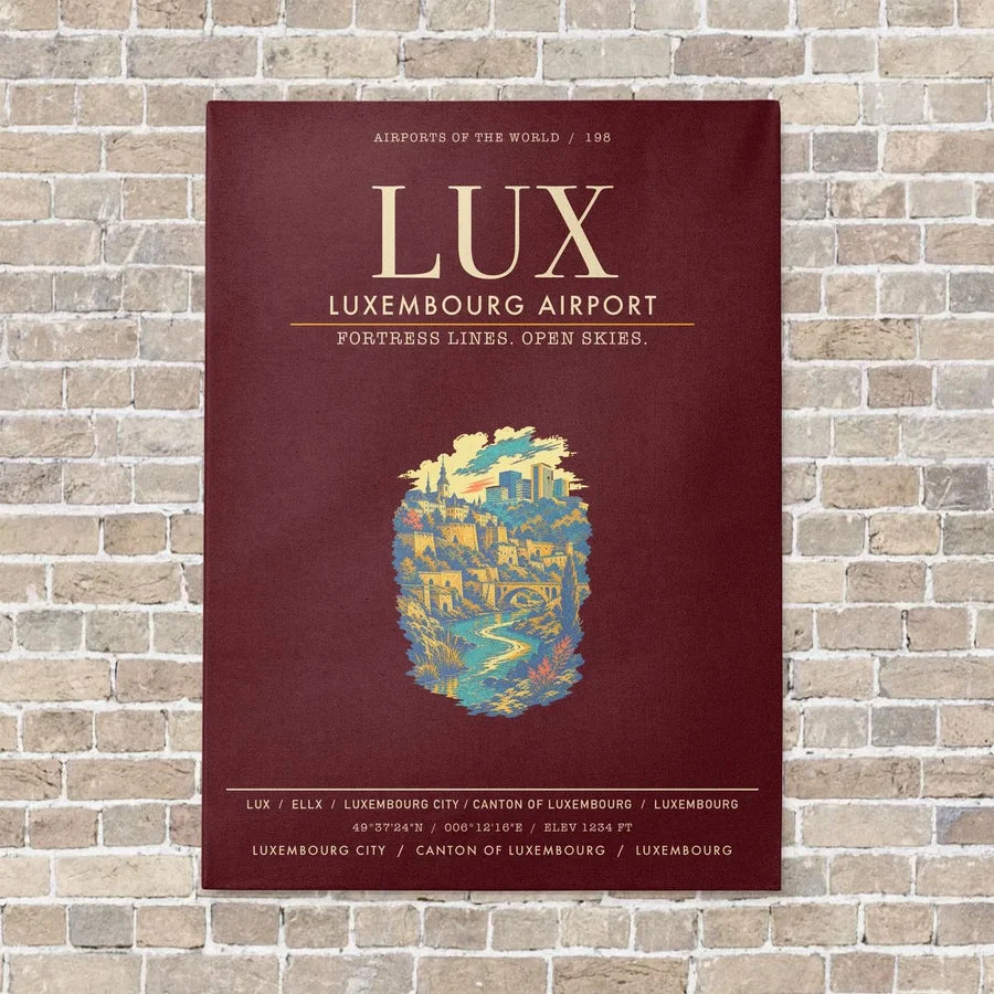 Luxembourg Airport LUX - Canvas Framed - Dark Red