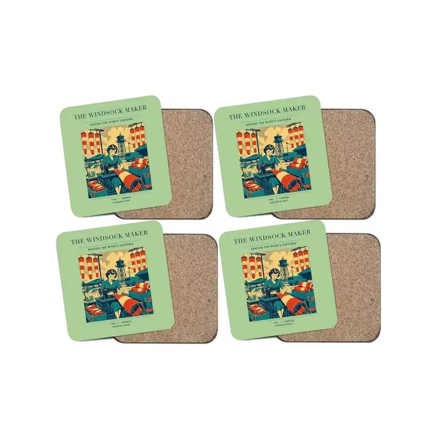 The Windsock Maker - Designed Coasters design on light green 4-pieces-set