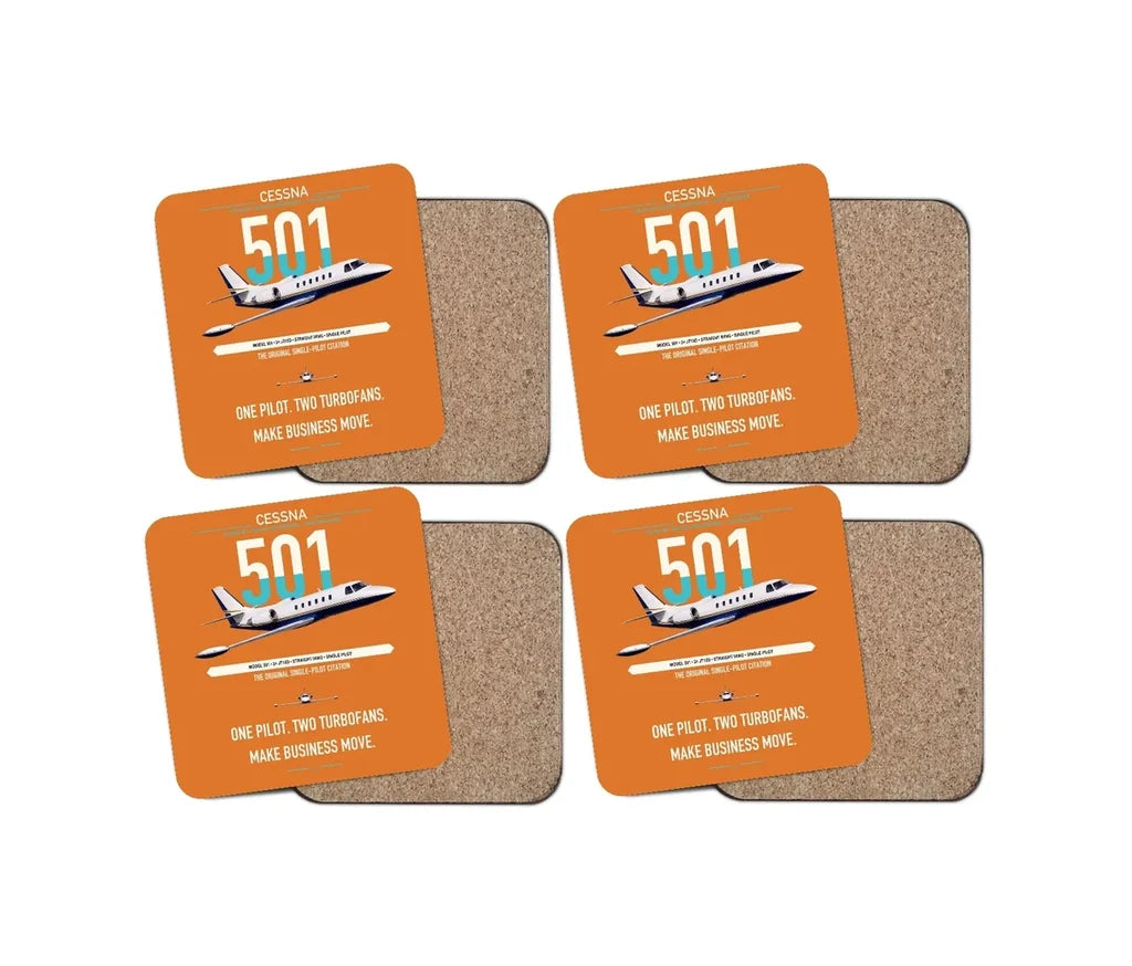 Cessna 501 Citation I SP design on orange 4 pieces set coaster