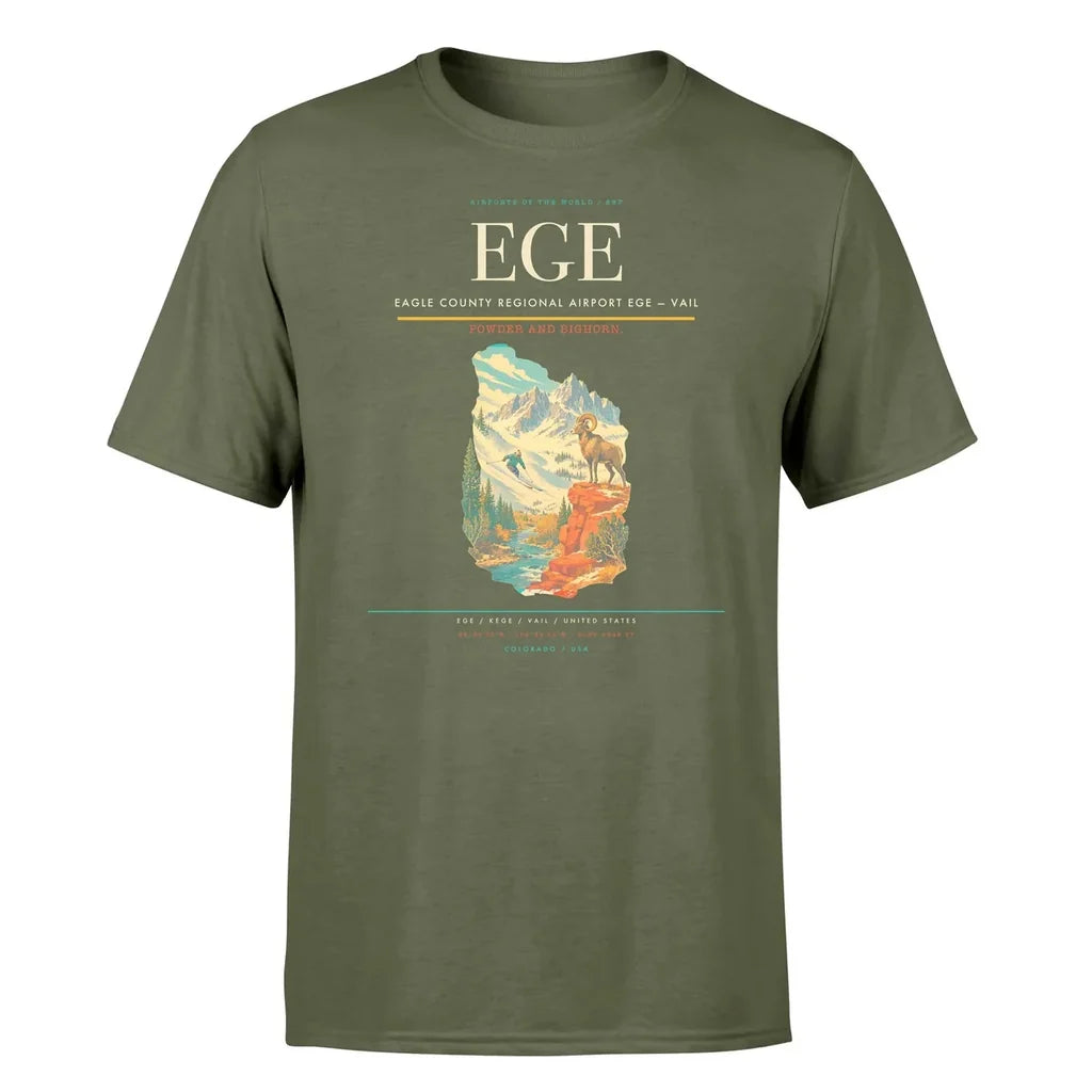 Eagle County Regional Airport (EGE) T-Shirt single-side front print in Green Army | eagle-county-regional-airport-ege-double-side-t-shirt