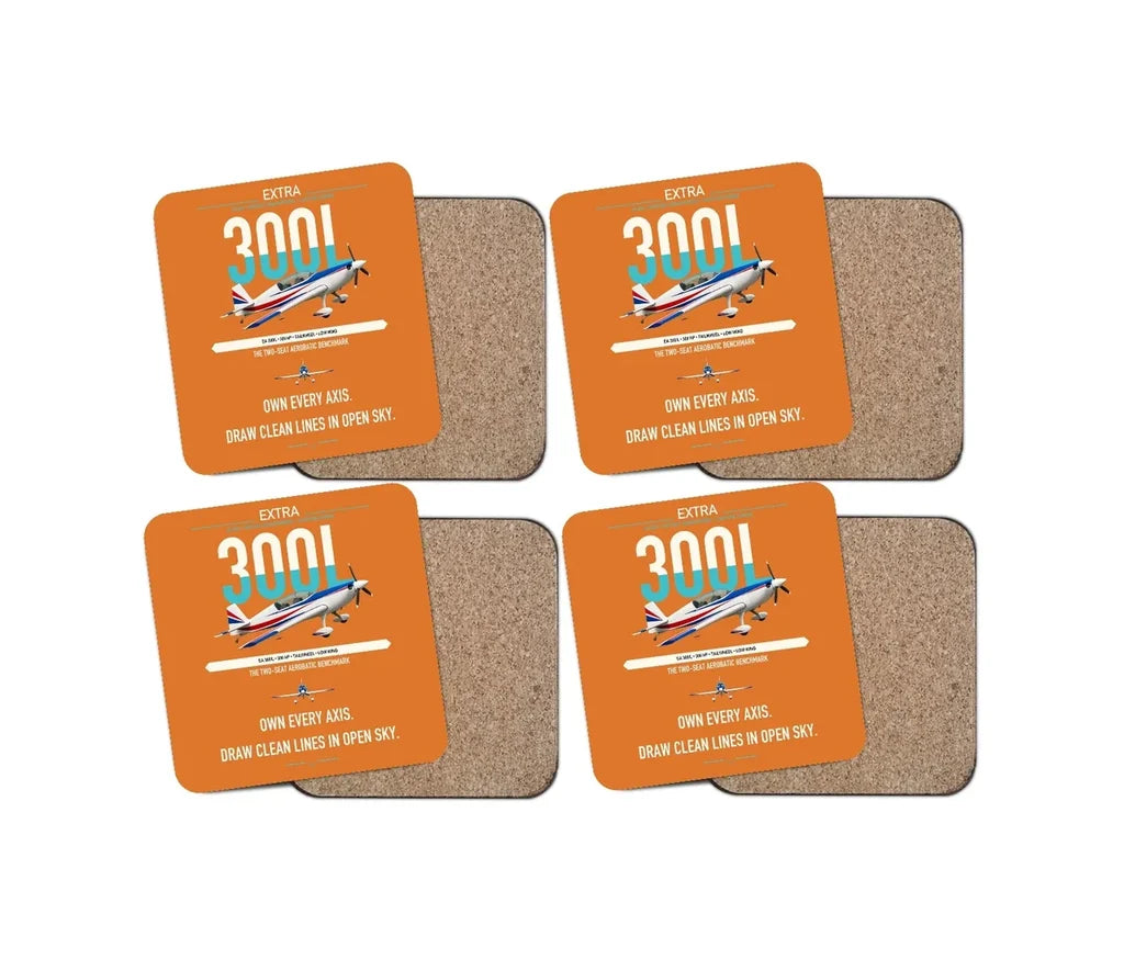 Extra 300L design on orange 4 pieces set coaster