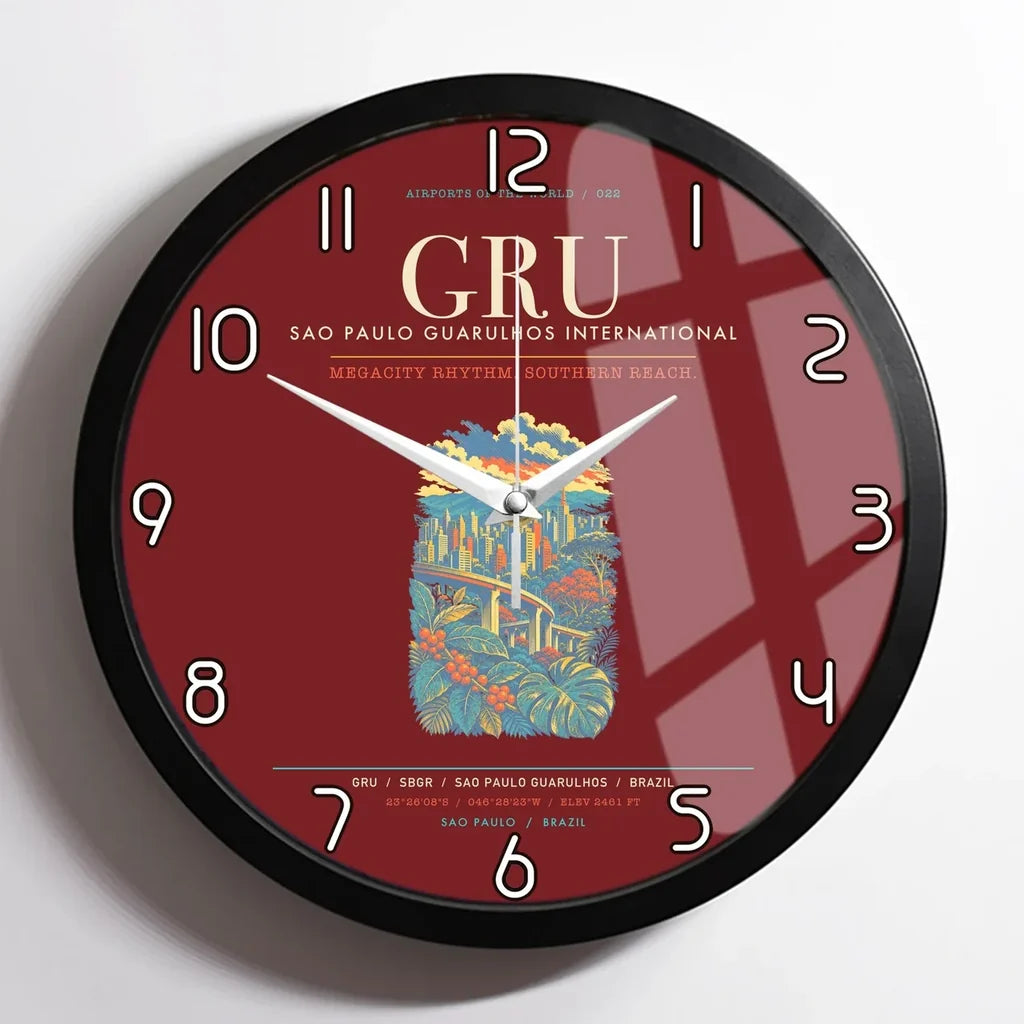 Sao Paulo Guarulhos International Airport GRU Wall-Clock Framed - Dark Red