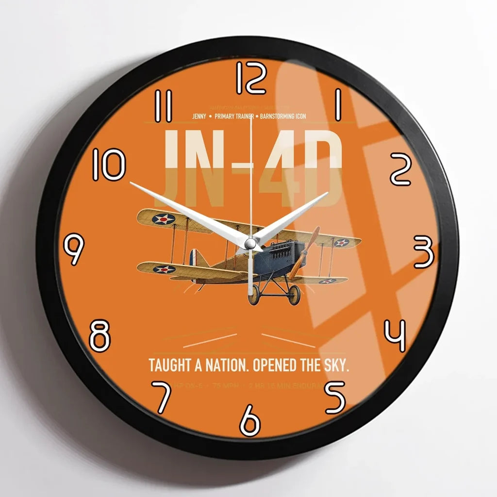 Curtiss JN-4D Jenny design on orange framed wall clock