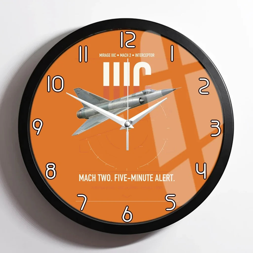 Dassault Mirage IIIC design on orange framed wall clock