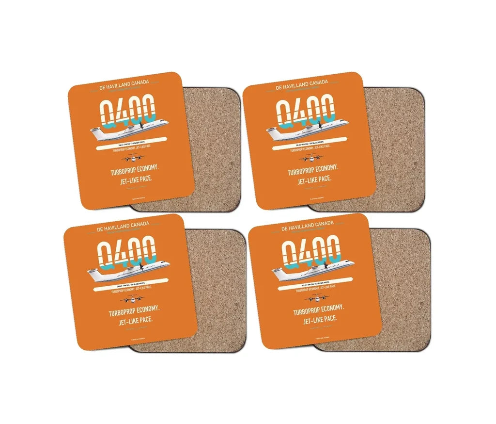 De Havilland Dash 8-400 design on orange 4 pieces set coaster