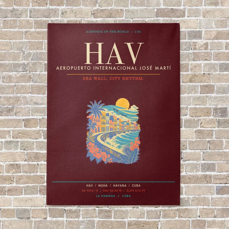 Jose Marti International Airport Havana HAV - Canvas Framed - Dark Red