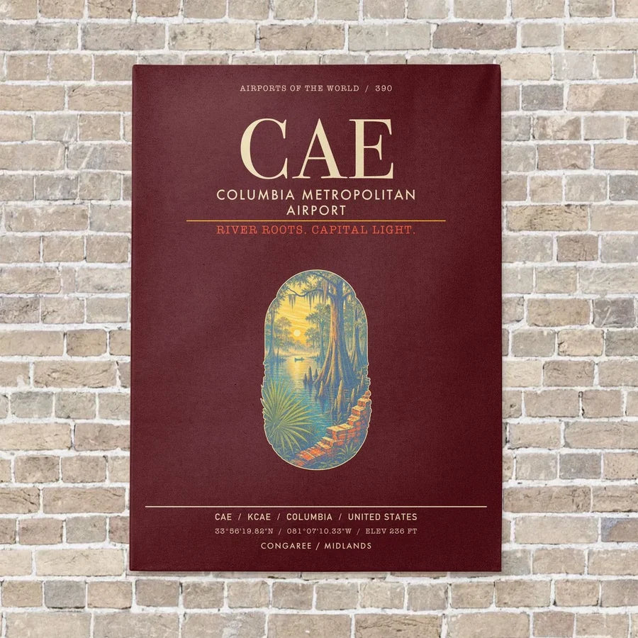 Columbia Metropolitan Airport CAE - Canvas Framed - Dark Red