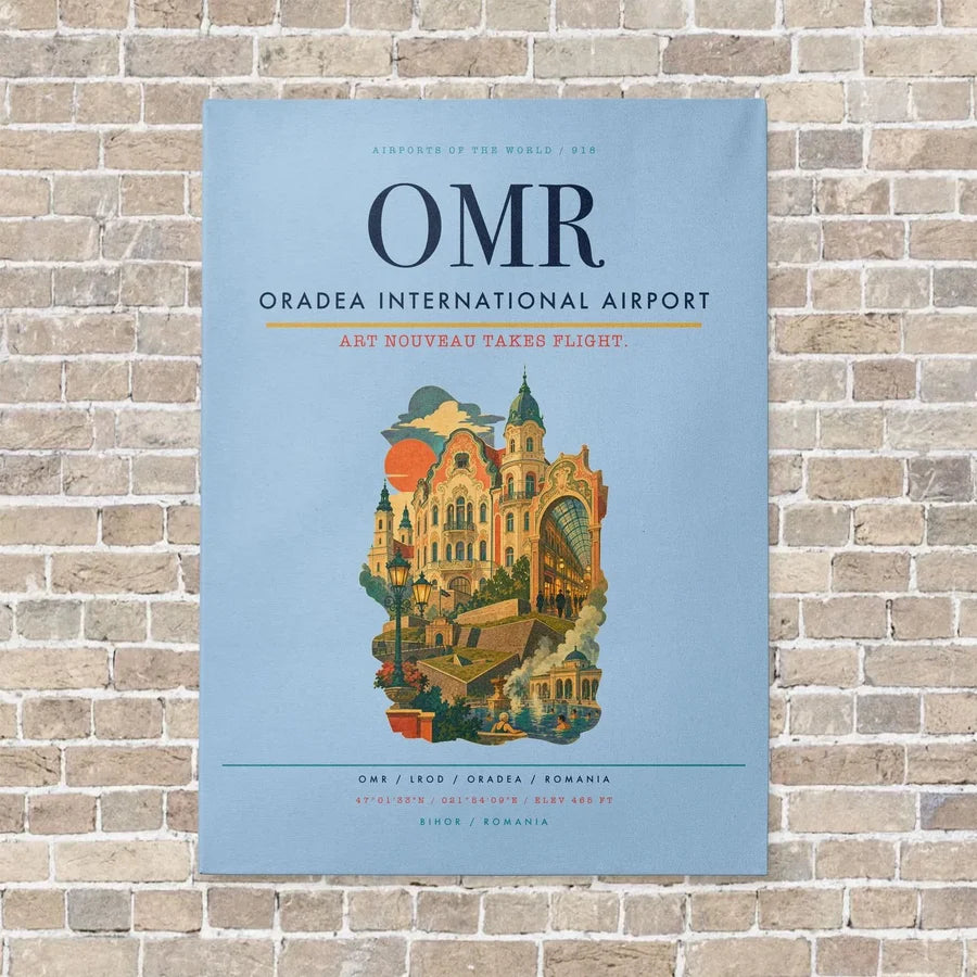 Oradea International Airport OMR vertical canvas print - no frame - light blue background