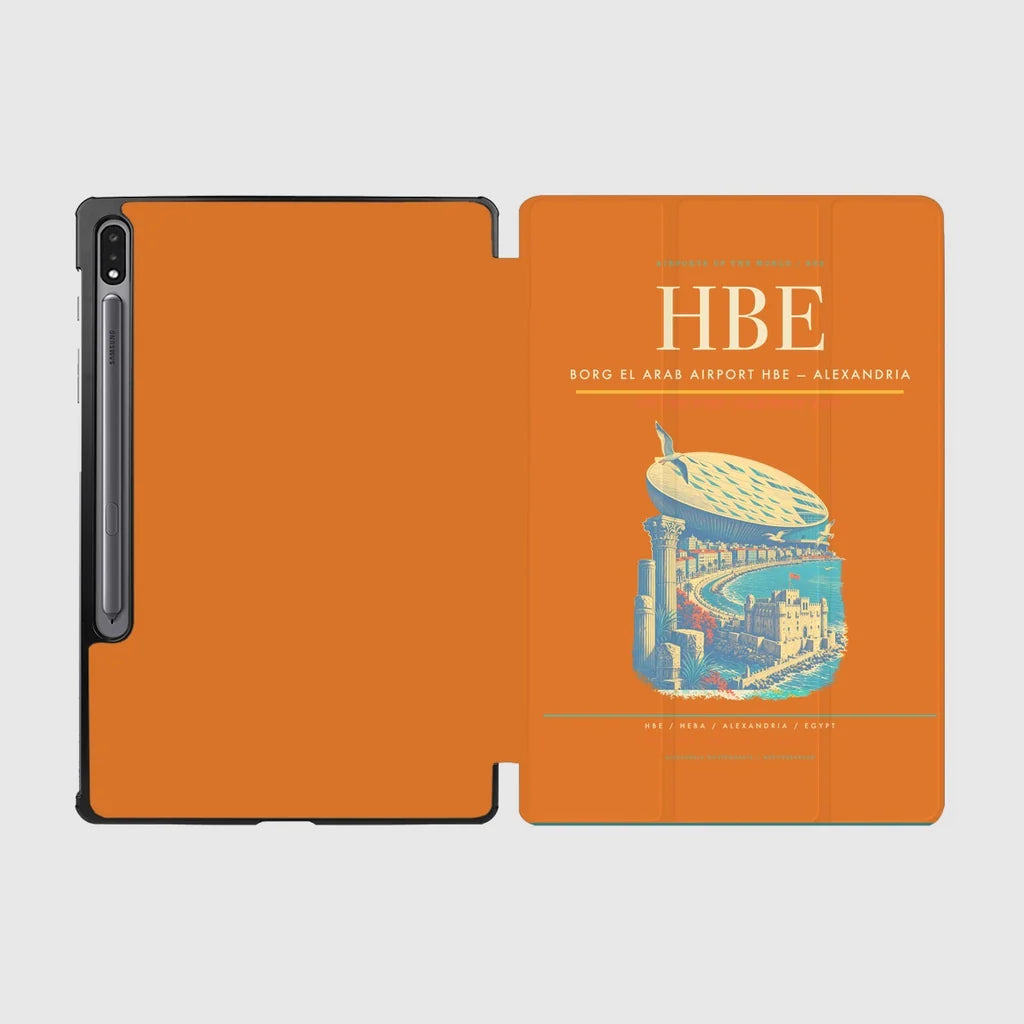Borg El Arab Airport (HBE) design on orange samsung tablet tablet case