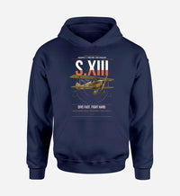 Thumbnail for SPAD S.XIII C.1 design on navy blue double-side hoodie, single-side print