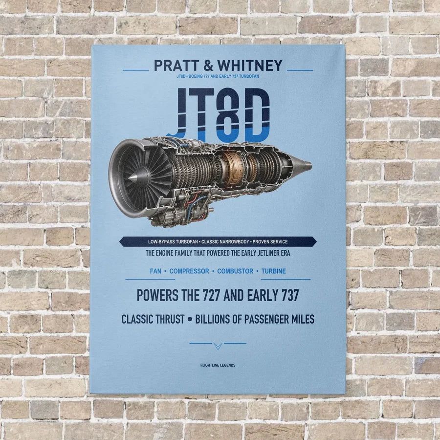JT8D vertical canvas print - no frame - light blue background