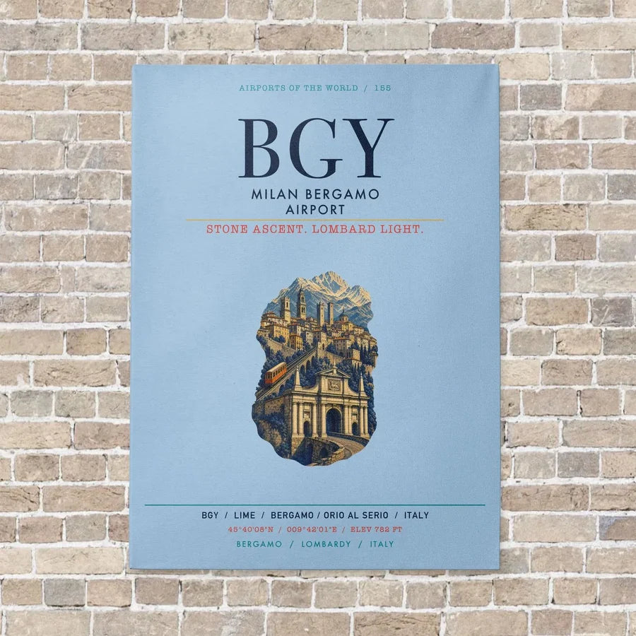 Milan Bergamo Airport BGY vertical canvas print - no frame - light blue background