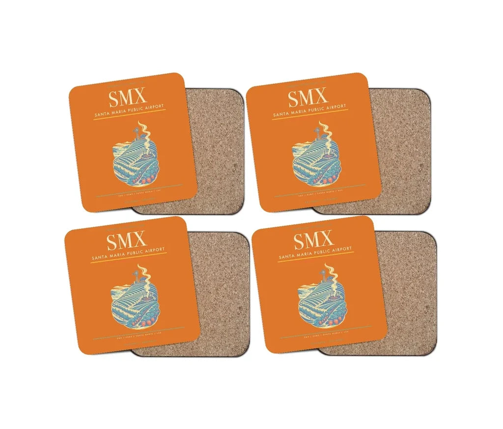 Santa Maria Public Airport (SMX) design on orange 4 pieces set coaster