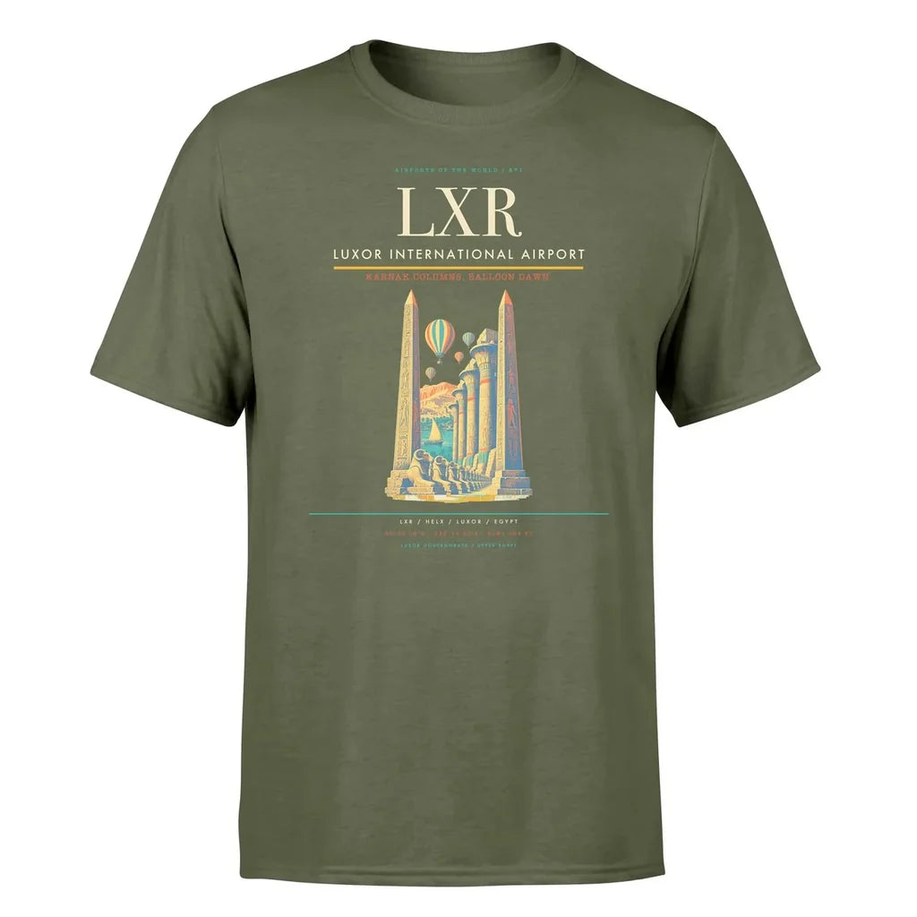 Luxor International Airport (LXR) T-Shirt single-side front print in Green Army | luxor-international-airport-lxr-double-side-t-shirt
