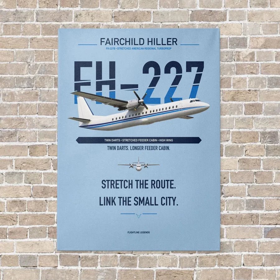 Fairchild Hiller FH-227B vertical canvas print - no frame - light blue background