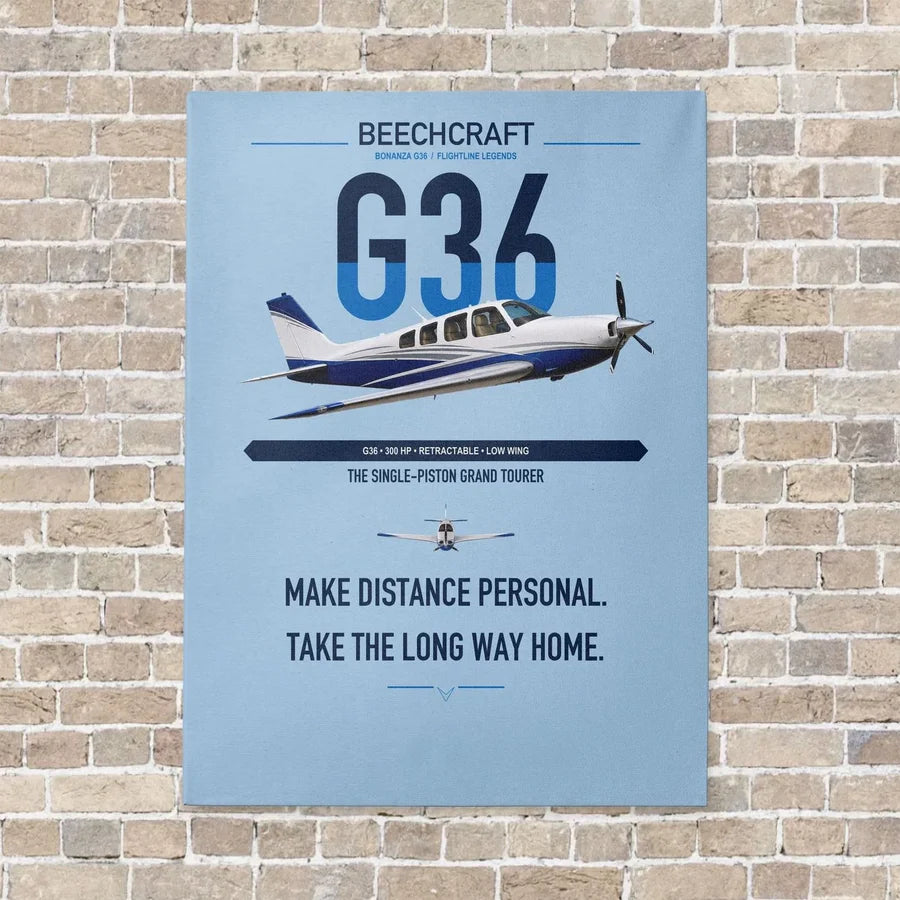 Beechcraft Bonanza G36 vertical canvas print - no frame - light blue background