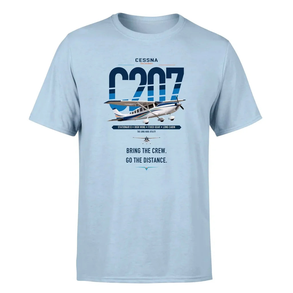 Cessna T207A Stationair 8 design on light blue t-shirt, single-side print