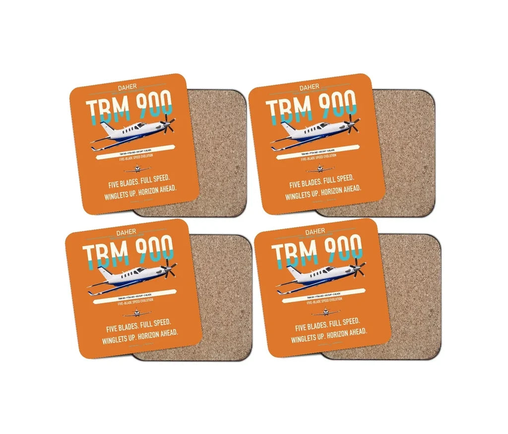 Daher TBM 900 design on orange 4 pieces set coaster