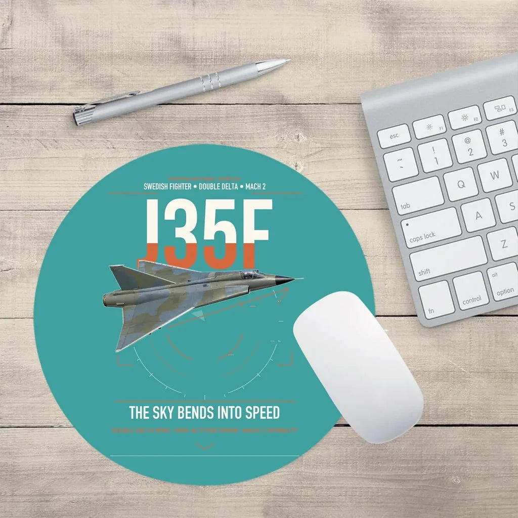 Saab J 35F Draken design on turquoise round mouse pad