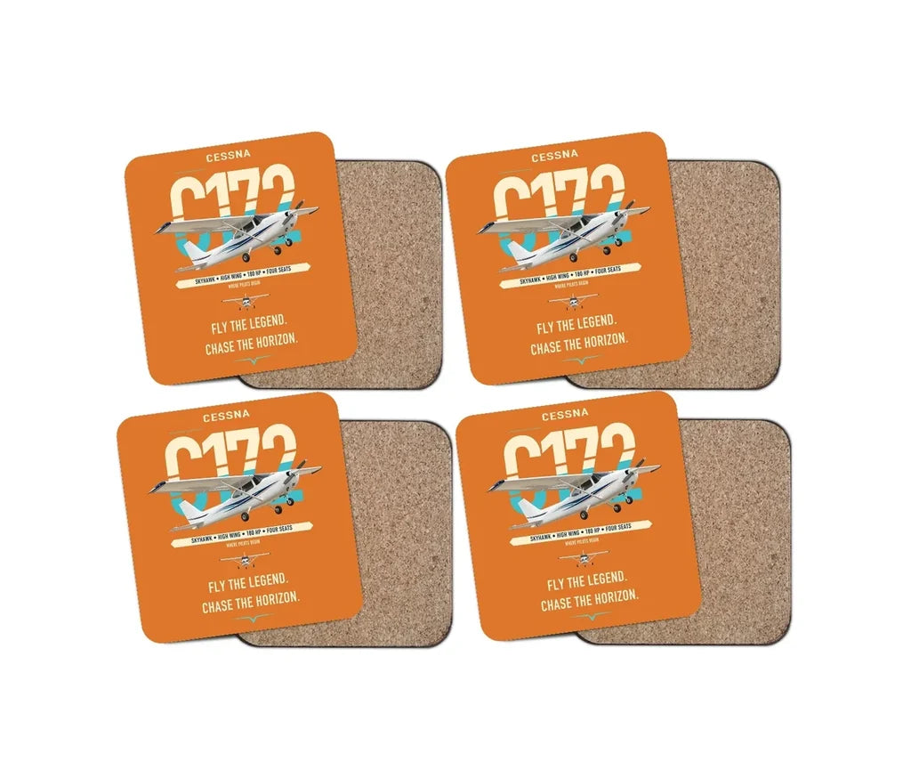 Cessna 172 Skyhawk design on orange 4 pieces set coaster