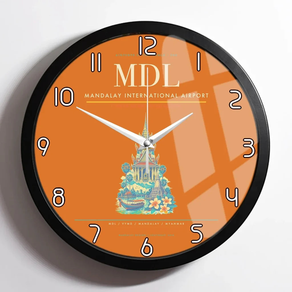 Mandalay International Airport (MDL) design on orange framed wall clock