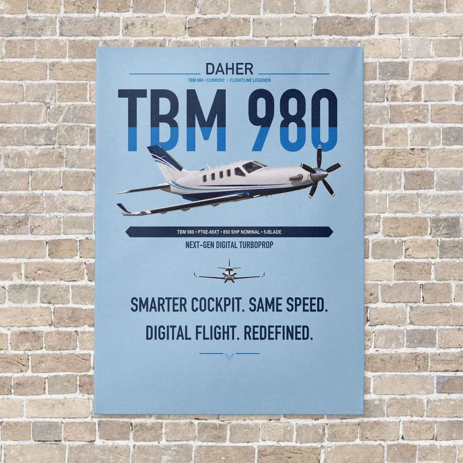 Daher TBM 980 vertical canvas print - no frame - light blue background