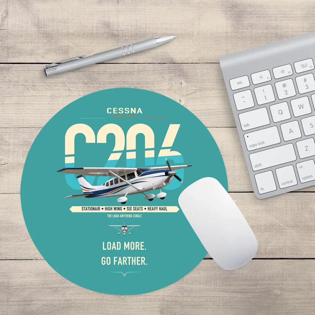 Cessna 206 Stationair design on turquoise round mouse pad