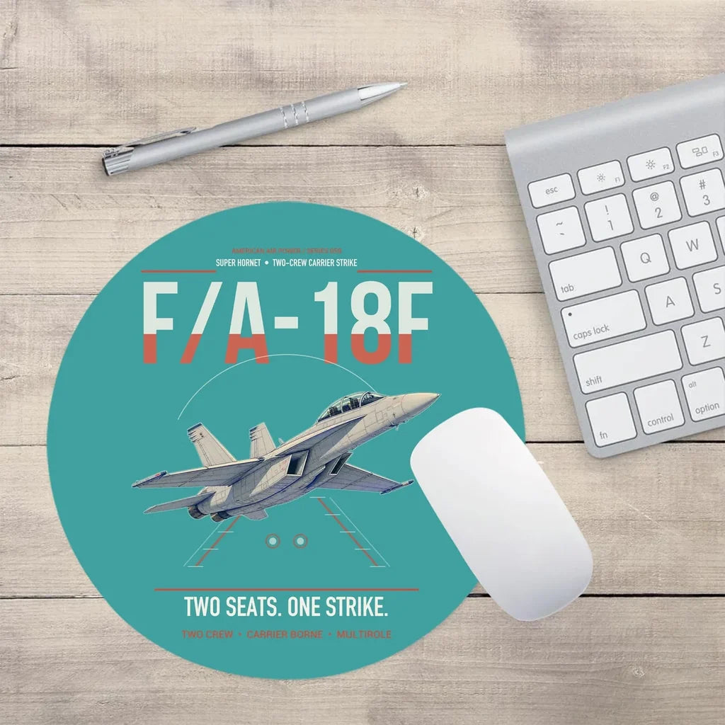 F-A-18F Super Hornet design on turquoise round mouse pad