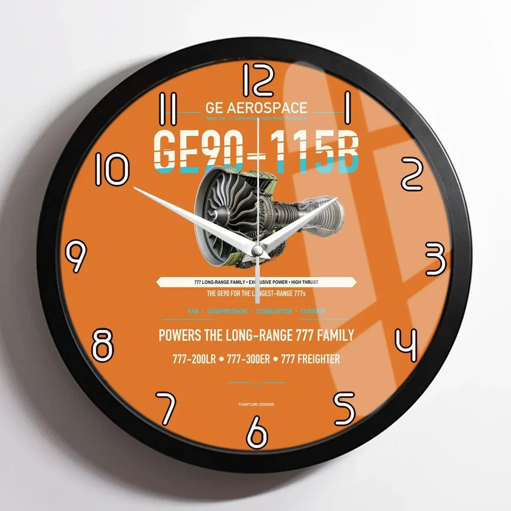 GE90-115B design on orange framed wall clock