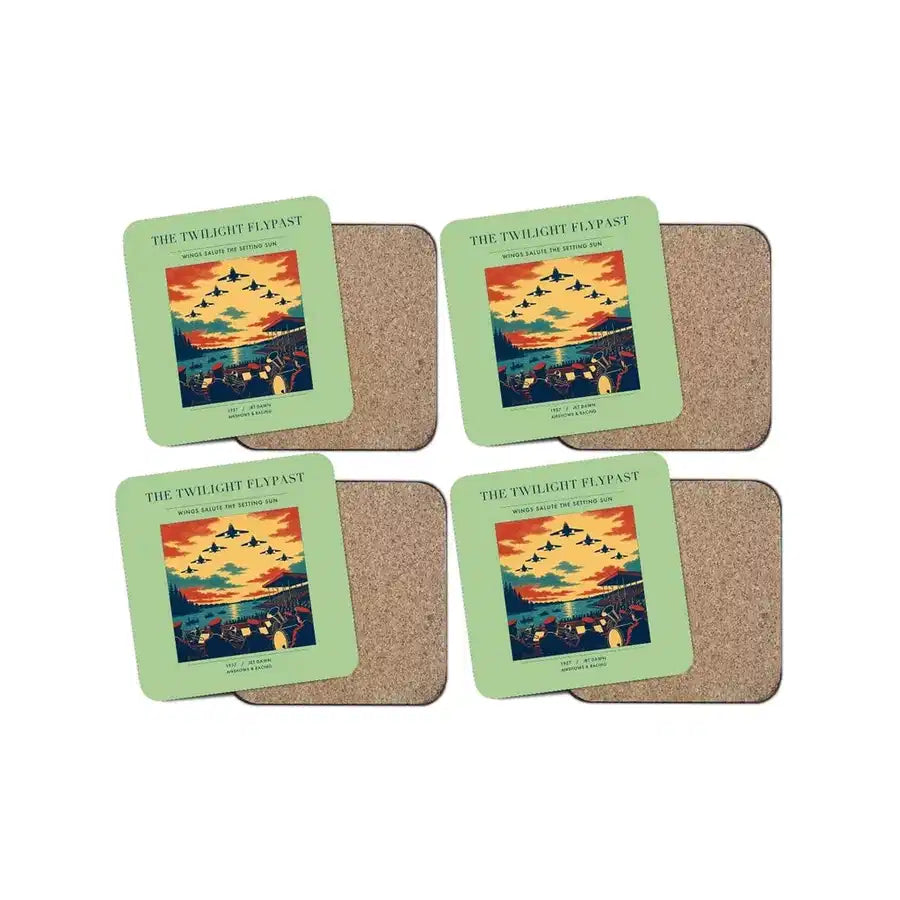 The Twilight Flypast - Designed Coasters design on light green 4-pieces-set