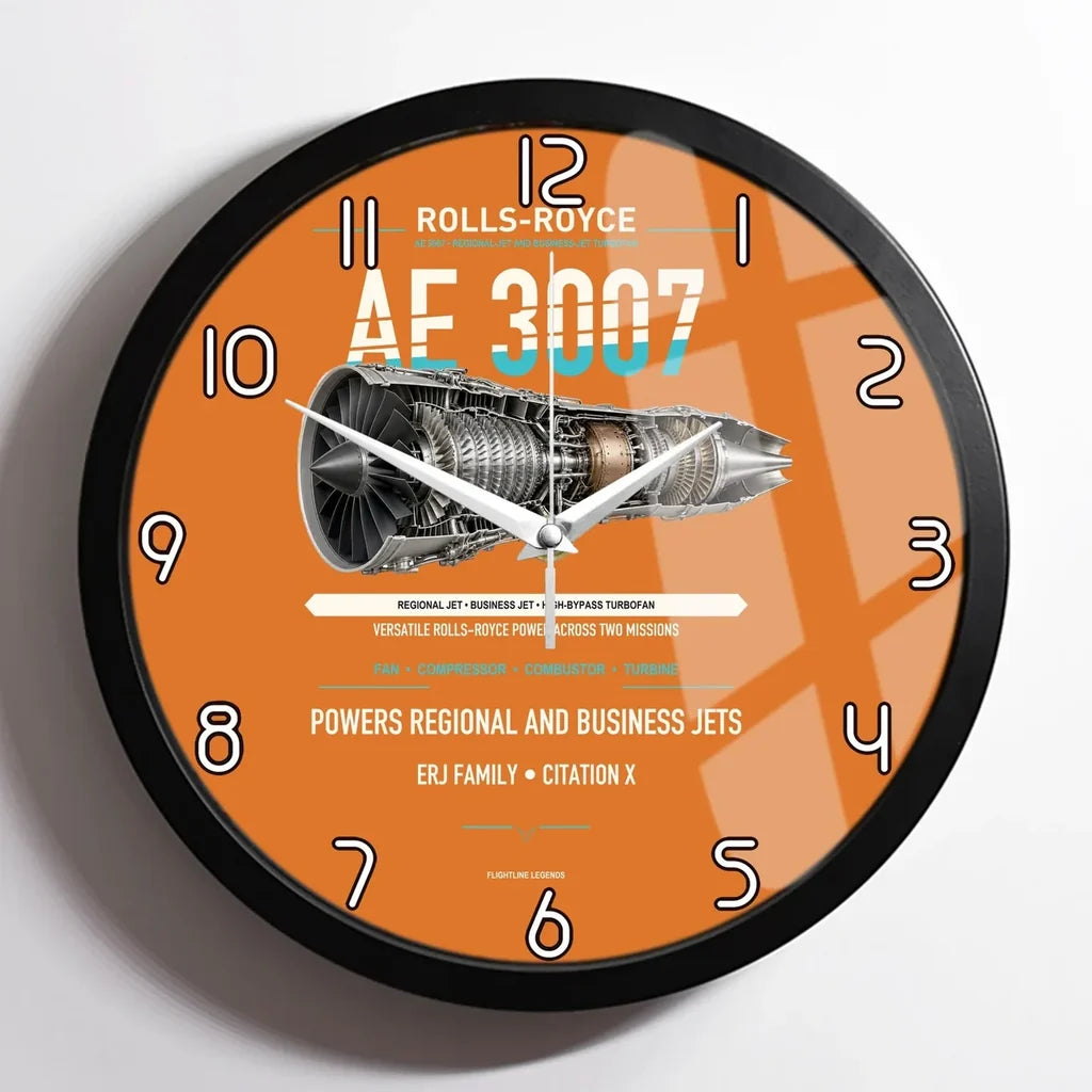 AE 3007 design on orange framed wall clock